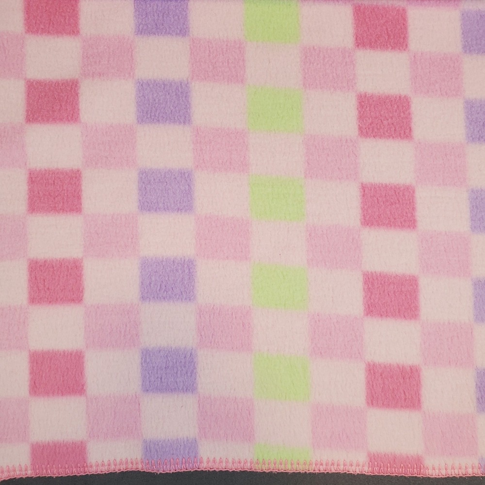 Target Circo Pink Green Purple Squares Microfleece Baby Girl Blanket HEM FLAW